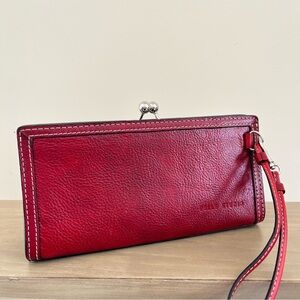 Wilsons Leather Red Leather Kiss-Lock Wristlet Clutch